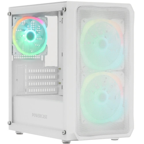 Компьютерный корпус Powercase Mistral Micro A3W ARGb, Tempered Glass, 2x 140mm ARGb PWM+1x 120mm ARGb PWM, белый, mATX [CMMAW-A3]