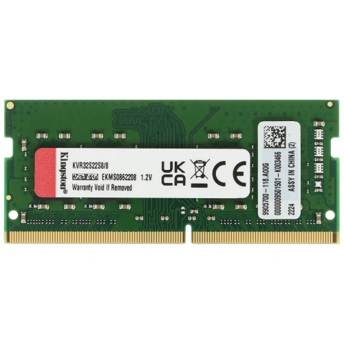 Оперативная память Kingston 8GB DDR4 3200MHz SODIMM Non-ECC CL22 SR x8 [KVR32S22S8/8]
