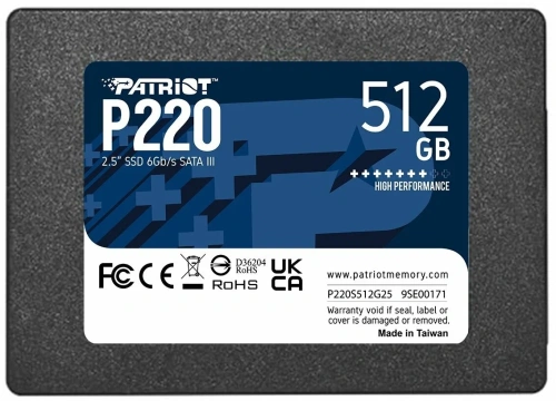 Накопитель SSD Patriot P220 512GB, SATA 2.5&quot;, P220S512G25, 550/500, RET [P220S512G25]