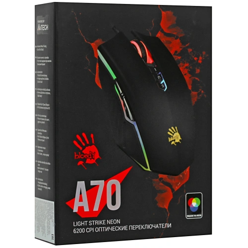 Мышь проводная A4Tech Bloody A70 черный, 6200 dpi, USB, кнопки - 8 [A70 MATTE BLACK]