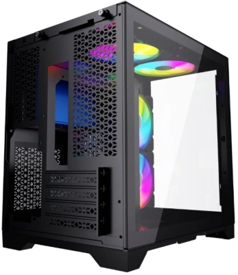 Компьютерный корпус Powercase Vision Micro, Black, Tempered Glass, 4х 120mm 5-color fan, черный, mATX [CVBM-L4]