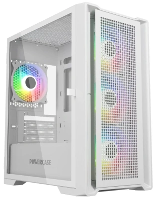 Компьютерный корпус Powercase Alisio Micro X4W V2, Tempered Glass, 4х 120mm ARGB fans, ARGB HUB, белый, mATX [CAMCXW-A4]