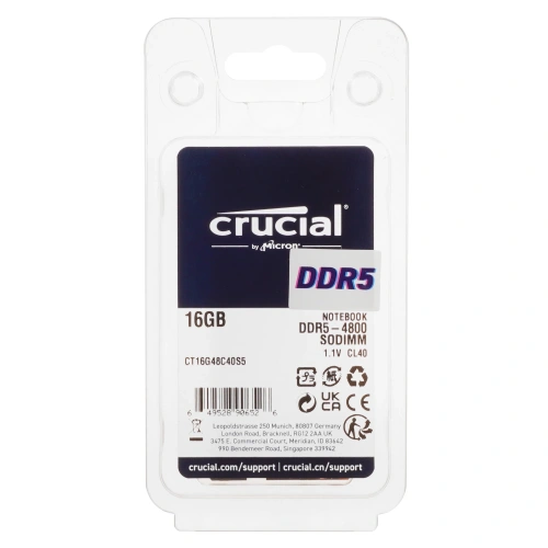 Оперативная память Crucial DDR5 16GB 4800 MHz, CL40, SO-DIMM [CT16G48C40S5]