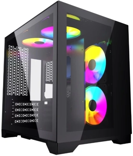 Компьютерный корпус Powercase Vision Micro, Black, Tempered Glass, 4х 120mm 5-color fan, черный, mATX [CVBM-L4]
