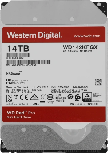 Жесткий диск WD SATA-III 14TB WD142KFGX NAS Red Pro (7200rpm) 512Mb 3.5&quot; [WD142KFGX]