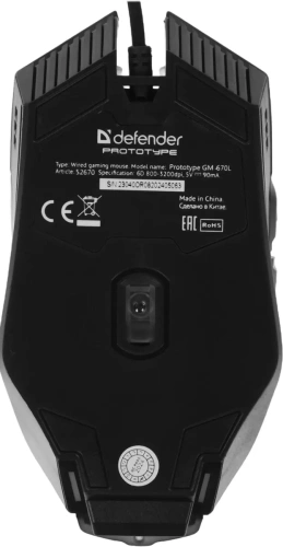 Мышь проводная Defender Prototype GM-670L черный, 2400 dpi, USB, кнопки - 6 [52670]