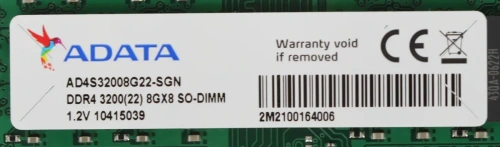 Оперативная память ADATA 8GB DDR4 3200MHz (1x8GB), SODIMM, non-ECC, RTL [AD4S32008G22-SGN]