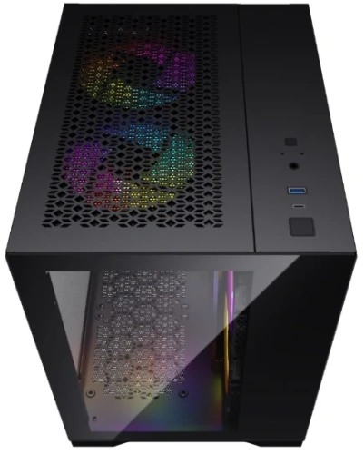 Компьютерный корпус Powercase Vision Micro, Black, Tempered Glass, 4х 120mm 5-color fan, черный, mATX [CVBM-L4]