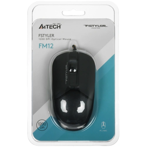 Мышь проводная A4Tech Fstyler FM12 черный, 1200 dpi, USB, кнопки - 3 [FM12 BLACK]