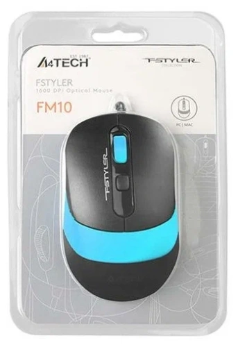 Мышь проводная A4Tech Fstyler черный/голубой, 1600 dpi, USB, кнопки - 4 [FM10S]