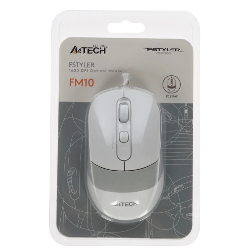 Мышь проводная A4Tech Fstyler белый/серый, 1600 dpi, USB, кнопки - 4 [FM10]