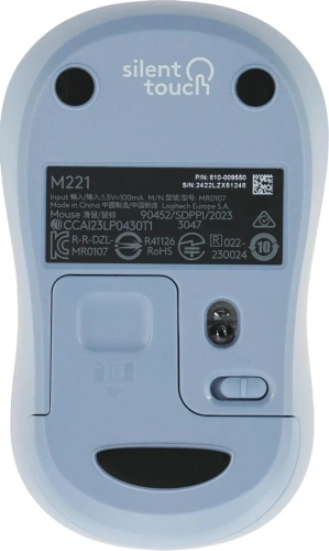 Мышь беспроводная Logitech M221 голубой, 1000 dpi, радиоканал, USB, кнопки - 3 [910-006111]