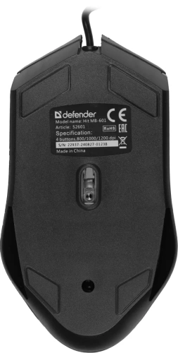 Мышь проводная Defender Hit MB-601 черный, 1200 dpi, USB, кнопки - 4 [52601]