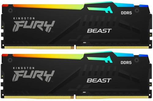 Оперативная память Kingston 64Gb DDR5 5600 (2x32GB) DIMM RGB KF556C36BBEAK2-64 Fury Beast RTL Gaming PC5-44800 CL36 с радиатором Ret [KF556C36BBEAK2-64]