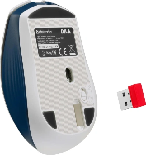 Мышь беспроводная Defender Dila MM-282 белый/синий, 1800 dpi, радиоканал, USB, кнопки - 6 [52282]