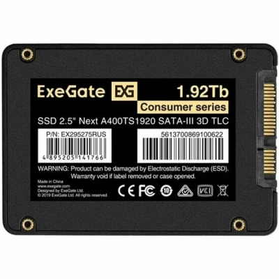Накопитель SSD ExeGate NEXT A400TS1920, 1.92Tb, SATA III, 2.5&quot;, R/W 580/550 [EX295275RUS]