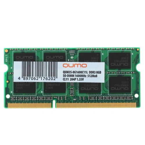 Оперативная память QUMO SO-DIMM DDR-III 8GB 1600MHz PC-12800 512Mx8 CL11 1.35 V Retail (QUM3S-8G1600C11L) [QUM3S-8G1600C11L]