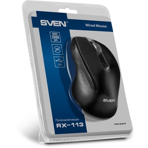 Мышь проводная SVEN RX-113 черный, 2000 dpi, USB, кнопки - 6 [SV-018733]