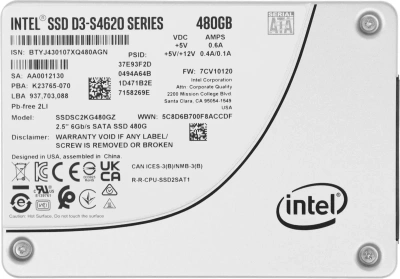 Накопитель SSD Intel D3-S4620, 480Gb, SATA-III, 2.5&quot;, R/W 550/500 [SSDSC2KG480GZ01]