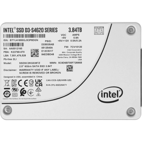 Накопитель SSD Intel D3-S4620 Series 3840 Gb, SATA III, 2.5&quot;, R/W 550/510 [SSDSC2KG038TZ01]