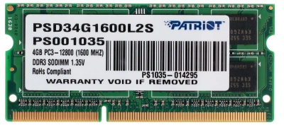 Оперативная память Patriot SL DDR3 4GB 1600MHz SO-DIMM PC12800 PSD34G1600L2S 1.35V CL11 [PSD34G1600L2S]