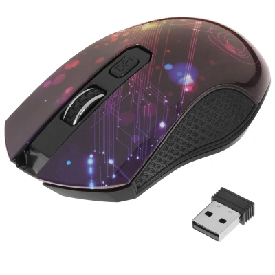 Мышь беспроводная Qumo Fractal M25 черный, 1600 dpi, радиоканал, USB, кнопки - 4 [Fractal]