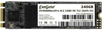 Накопитель SSD ExeGate NextPro UV500TS240, 240Gb, M.2 2280, SATA III, R/W 561/500 [EX280465RUS]