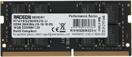 Оперативная память AMD 16GB DDR4 2666 SO DIMM R7 Performance Series Black R7416G2606S2S-U Non-ECC, CL16, 1.2V, RTL [R7416G2606S2S-U]