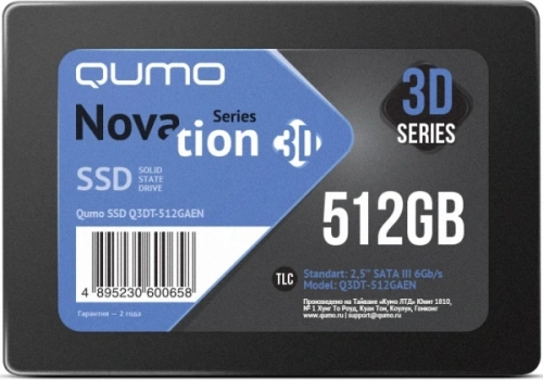 Накопитель SSD QUMO Novation 3D, 512 Gb, SATA III, 2.5&quot;, R/W 560/540 [Q3DT-512GAEN]