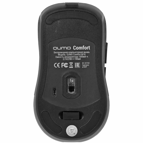 Мышь беспроводная Qumo Comfort M18 черный, 2400 dpi, радиоканал, USB, кнопки - 6 [M18]