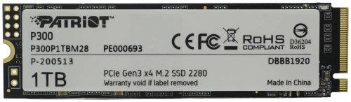 Накопитель SSD Patriot P300 1TB, M.2 2280, P300P1TBM28, PCIe 3x4, NVMe, 2100/1650, RET [P300P1TBM28]
