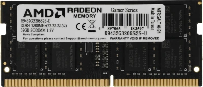 Оперативная память AMD 32GB DDR4 3200MHz (1x32GB), SO-DIMM, non-ECC, RTL R9432G3206S2S-U [R9432G3206S2S-U]