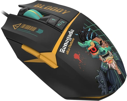 Мышь проводная A4Tech Bloody W63 Max Renegade черный, 12000 dpi, USB, кнопки - 7 [W63 MAX черный/рисунок]