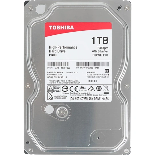Жесткий диск Toshiba 1Tb 7200rpm SATA-III P300 64Mb 3.5" [HDWD110UZSVA]