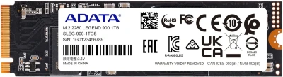 Накопитель SSD ADATA LEGEND 900, 1Tb, PCIe 4.0 x4, M.2 2280, NVMe, R/W 7000/4700, с радиатором [SLEG-900-1TCS]