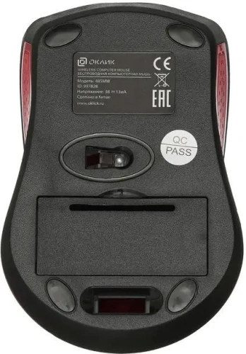 Мышь беспроводная Oklick 485MW черный/красный, 1200 dpi, радиоканал, USB, кнопки - 3 [MO-353]