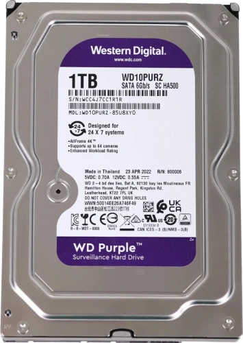 Жесткий диск WD 1Tb WD10PURZ Purple, SATA III [WD10PURZ]