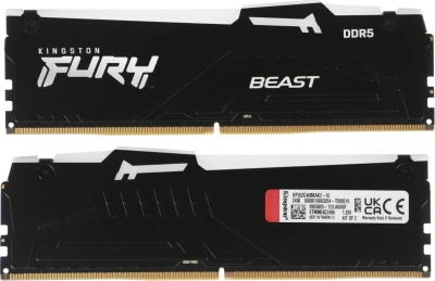 Оперативная память Kingston 16GB DDR5 5200 DIMM FURY Beast Black RGB KF552C40BBAK2-16 kit 2*8,Non-ECC, CL40, 1.25V, 288-pin RTL [KF552C40BBAK2-16]