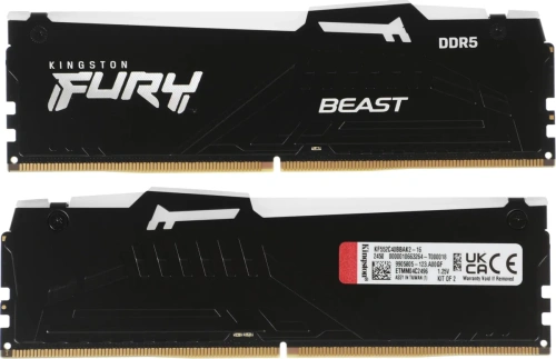 Оперативная память Kingston 16GB DDR5 5200 DIMM FURY Beast Black RGB KF552C40BBAK2-16 kit 2*8,Non-ECC, CL40, 1.25V, 288-pin RTL [KF552C40BBAK2-16]
