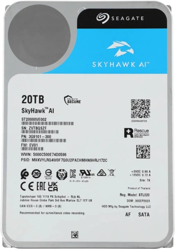 Жесткий диск Seagate SkyHawk AI 20TB, 3.5&quot;, 7200 RPM, SATA-III, 512e, 256MB [ST20000VE002]