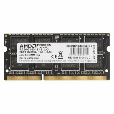 Оперативная память AMD 4Gb DDR3 1600MHz SO-DIMM [R534G1601S1S-UO]