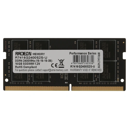 Оперативная память SO-DIMM 16GB AMD Radeon™ DDR4 2400 SO DIMM R7 Performance Series Black R7416G2400S2S-U Non-ECC, CL16, 1.2V, RTL [R7416G2400S2S-U]