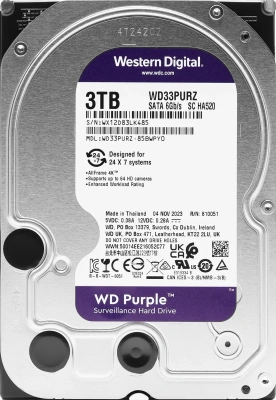 Жесткий диск WD 3TB WD33PURZ SATA-III Surveillance Purple (5400rpm) 256Mb 3.5&quot; [WD33PURZ]