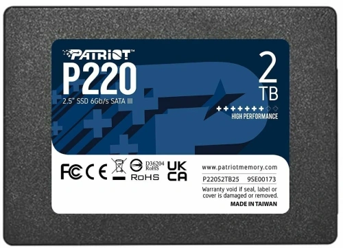 Накопитель SSD Patriot P220 2TB, SATA 2.5&quot;, P220S2TB25, 550/500, RET [P220S2TB25]