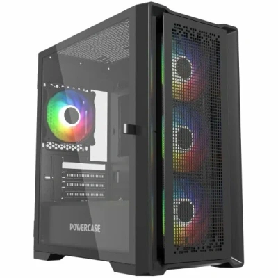 Компьютерный корпус Powercase ByteFlow Micro Black, Tempered Glass, 4х 120mm ARGB fans, ARGB HUB, черный, mATX [CAMBFB-A4]