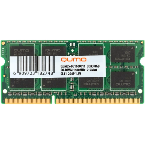 Оперативная память QUMO SO-DIMM DDR-III 8GB QUMO 1600MHz PC-12800 512Mx8 CL11 Retail (QUM3S-8G1600C11R) [QUM3S-8G1600C11]