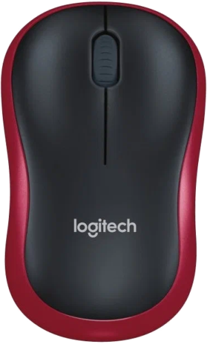 Мышь беспроводная Logitech M186 черный/красный, 1000 dpi, радиоканал, USB, кнопки - 3 [910-004133]