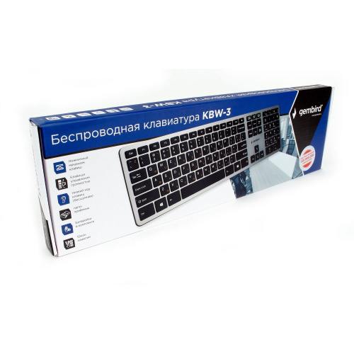 Клавиатура Gembird KBW-3 беспроводная, USB, серебристый/черный [KBW-3]
