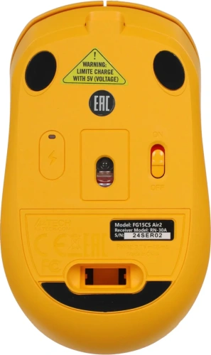 Мышь беспроводная A4Tech Fstyler FG15CS Air2 желтый, 1200 dpi, радиоканал, USB, кнопки - 3 [FG15CS AIR2 желтый]