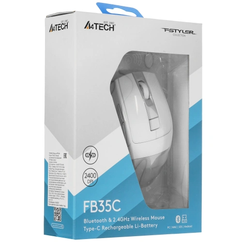 Мышь беспроводная A4Tech Fstyler белый, 2000 dpi, радиоканал, Bluetooth [FB35C ICY]